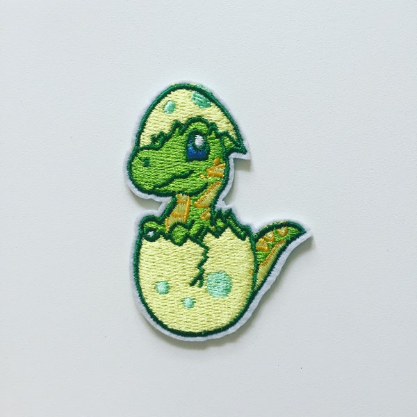 Hatching Dinosaur Iron-On Patch, Dinosaur Egg Iron-On Badge, Dino Animal Patch, DIY Embroidery, Embroidered Applique, Dinosaur Lover Gift