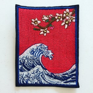 Kanagawa Wave Iron-On Patch, Japan Art Badge, Hokusai Ukiyo-e Art Patch, DIY Embroidery, Embroidered Applique, Japanese Folk Art Gift