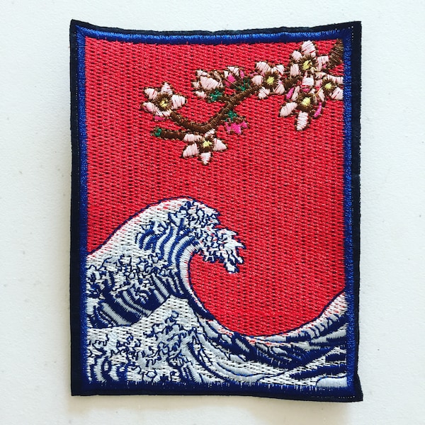 Kanagawa Wave Iron-On Patch, Japan Art Badge, Hokusai Ukiyo-e Art Patch, DIY borduurwerk, geborduurde stoffen, Japanse volkskunst cadeau