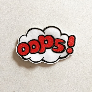 Oops Patch de ferro com bolha de fala, emblema de desenho animado, patch decorativo de arte pop, bordado DIY, apliques bordados, patch dos anos 90, presente de cultura pop