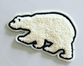 Polar Bear Chenille Patch, Bear Sew-On Badge, Arctic Animal Patch, Decorative Patch, DIY Embroidery, Embroidered Applique, Applique Motif