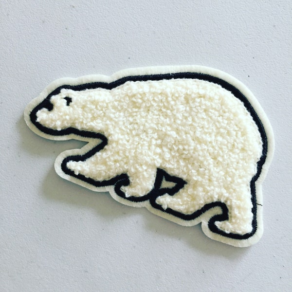 Écusson chenille ours polaire, insigne ours à coudre, écusson animal de l'Arctique, écusson décoratif, broderie à faire soi-même, appliqué brodé, motif appliqué