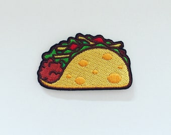 Écusson thermocollant tacos mexicains, insigne de cuisine mexicaine, insigne de gourmet, broderie à faire soi-même, appliqué brodé, insigne de broderie, cadeau de la culture pop des années 90