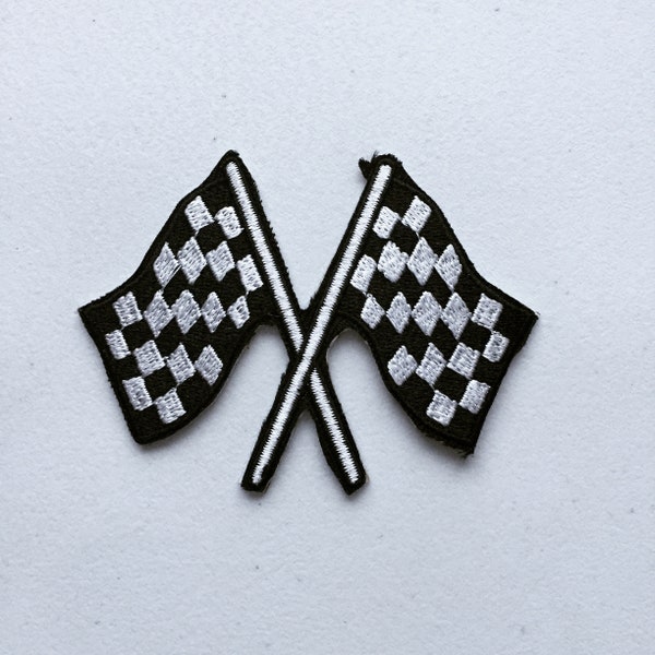 Chequered Flag Iron-On Patch, Racing Finish Flag Badge, Checkered Flag Patch, 90s Pop Culture Badge, DIY Embroidery, Embroidered Applique