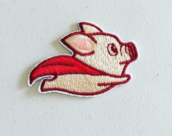 Fliegendes Schweinchen Bügelbild, Schweinchen Abzeichen, Fliegendes Schweinchen Abzeichen, Dekoratives Tier Patch, DIY Stickerei, Gestickte Applikation, Schwein Geschenk