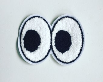 Cartoon Eyes Chenille Sew-On Patch, Googly Eyes Chenille Sew-On Badge, Fun Motif Applique, Embroidered Applique, Pop Culture Gift