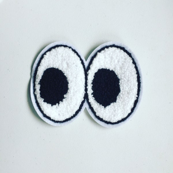 Cartoon Eyes Chenille Sew-On Patch, Googly Eyes Chenille Sew-On Badge, Fun Motif Applique, Embroidered Applique, Pop Culture Gift
