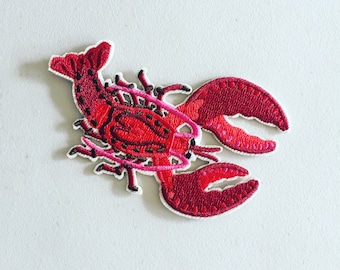 Lobster/Crab Iron-On Patch, Sea Life Lobster Badge, Marine Animal Patch, Crab Badge, DIY Embroidery, Crab Embroidered Applique