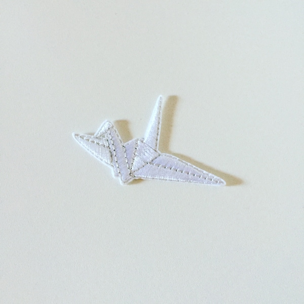 Origami Paper Crane Iron-On Patch, Origami Japanese Bird Badge, Origami Crane Badge, Origami Bird Patch, Embroidered Crane Applique