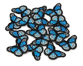 Blue Butterfly Iron-On Patch, Dainty Butterfly Badge, Decorative Patch, DIY Embroidery, Embroidered Applique, Butterfly Applique Gift - 1pcs