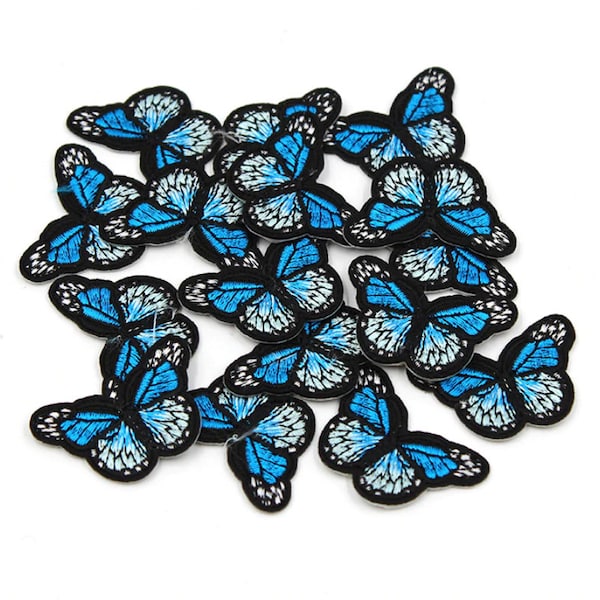 Blue Butterfly Iron-On Patch, Dainty Butterfly Badge, Decorative Patch, DIY Embroidery, Embroidered Applique, Butterfly Applique Gift - 1pcs