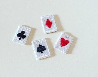 Mini Cards Symbols Patches, Clubs/Spades/Hearts/Diamonds Cards Patch, Poker Cards Badge, Embroidered Applique, Poker Lover Gift