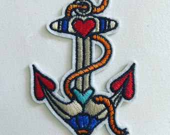 Rockabilly Anchor Iron-On Patch, Boat Anchor Badge, DIY Embroidery, Embroidered Applique, Decorative Patch, Sea Lover Gift, Rockabilly Gift