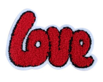 Love Chenille Patch, Love Sew-On Badge, Pop Kultur Aufnäher, 90er Jahre Dekoratives Patch, DIY Stickerei, Gestickte Applikation, Applikation Motiv