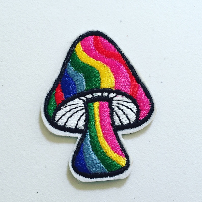 Magic Mushroom Iron-On Patch, Psychedelic Patch, Mushroom Badge, DIY Embroidery, Embroidered Applique, Embroidery Badge, Hippie Gift image 1