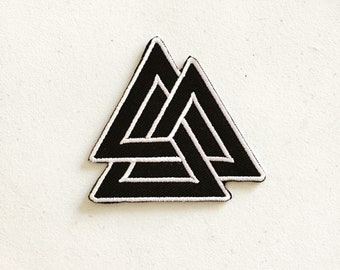 Valknut Knoten Bügelbild, Nordische Mythologie Bügelbild, Keltischer Dreieck Symbol Aufnäher, Wikinger DIY Applikation, Bestickte Applikation