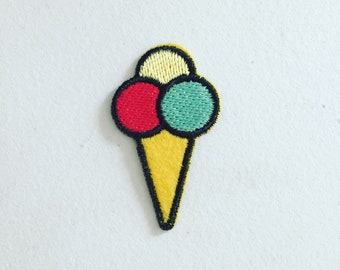 3 Scoop Ice Cream Iron-On Patch, Ice Cream Cone Badge, Frozen Dessert Patch, DIY Embroidery, Embroidered Applique, Pop Culture Gift