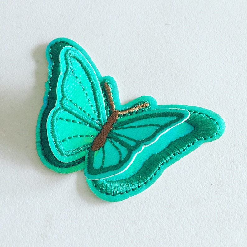 Double Butterfly Iron-On Patch, Pink Butterfly Badge, Decorative Patch, DIY Embroidery, Embroidered Applique, Applique Motif, Butterfly Gift Turquoise