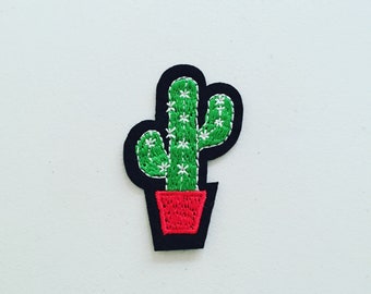 Cactus Iron-On Patch, Potted Succulent Plant Patch, Cacti Badge, DIY Embroidery, Embroidered Badge, Embroidered Applique, Cactus Lover Gift