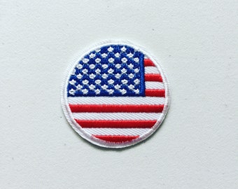 United States Round Flag Iron-On Patch, USA Flag Badge, American Flag Applique, 90s Pop Culture Badge, DIY Embroidery, Embroidered Applique