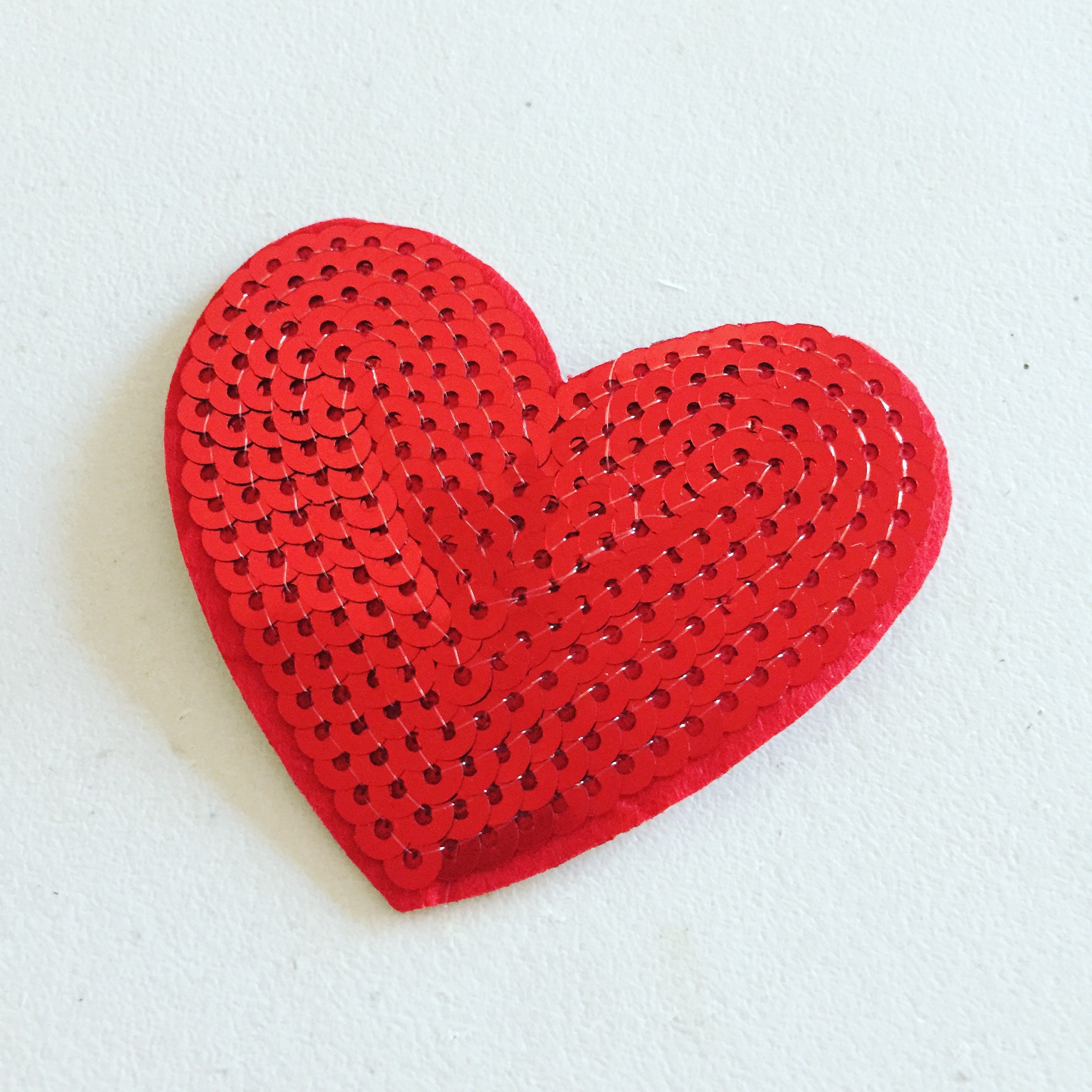 Valentine Red Sequin Heart, Iron on Patch 