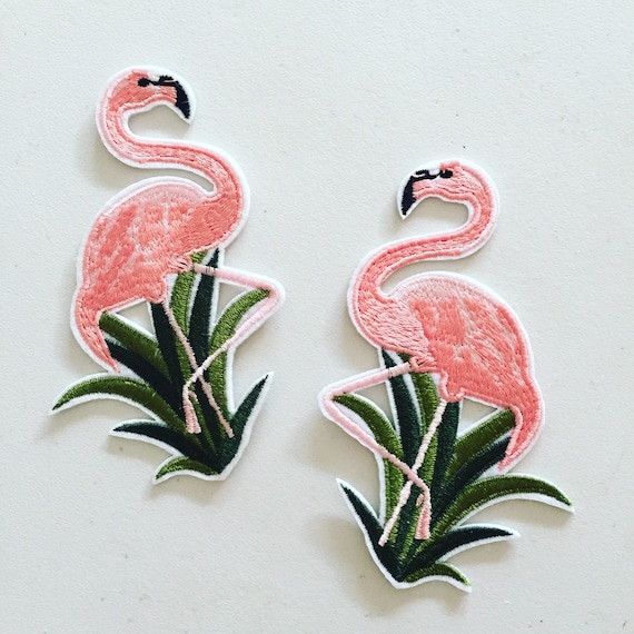 Écusson Brodé Flamant Rose - Patch à Coudre 11,3 X 5 Cm - Bordure Coupée à Chaud - Personnalisable