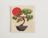 Bonsai Tree Iron-On Patch, Japanese Tree Badge, Japan Patch, DIY Embroidery, Embroidered Applique, Japanese Traditional Decorative Patch