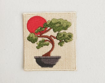 Bonsai boom opstrijkbare patch, Japanse boom badge, Japan patch, DIY borduurwerk, geborduurde stoffen, Japanse traditionele decoratieve patch