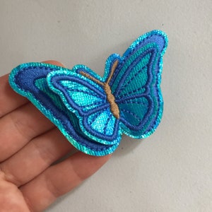 Double Butterfly Iron-On Patch, Pink Butterfly Badge, Decorative Patch, DIY Embroidery, Embroidered Applique, Applique Motif, Butterfly Gift Blue