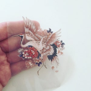Transferencia de calor de grúa, transferencia de pájaro japonés para planchar, transferencia de símbolo artístico japonés, transferencia de ropa DIY de flor romántica, aplique de pájaro DIY