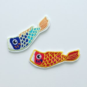 Japanese Carp Fish Iron-On Patch, Koi Carp Badge, Japanese Fish Badge, DIY Embroidery, Embroidered Applique, Koi Fish Gift - Set of 2