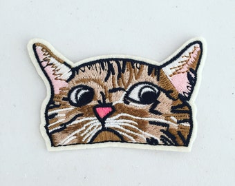 Peeping Cat Iron-On Patch, Cat Badge, Kitty Animal Decorative Patch, DIY Embroidery, Embroidered Applique, Applique Motif, Cat Lover Gift