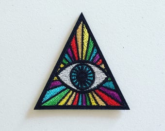 Evil Eye Iron-On Patch, Third Eye Triangle Badge, Eye Applique Motif, Amulet Decorative Sew On Patch, DIY Embroidery, Embroidered Applique