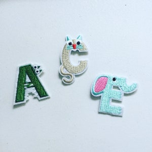 Alphabet Initial Letter Iron-On Patch, Name Initial Badge, Kids Animal Decorative Patch, DIY Embroidery, Embroidered Letter Applique