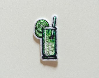 Mojito Cocktail Stick-On Patch, Lime Cocktail Badge, Summer Drink Patch, DIY Embroidery, Mojito Embroidered Applique, Green Cocktail Gift