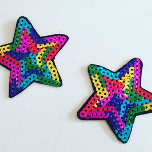Rainbow Star Sequin Iron-On Patch: Embroidered Applique