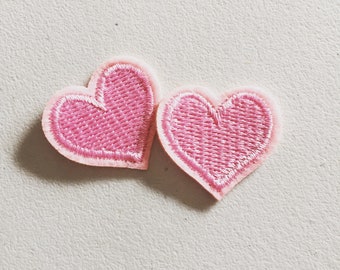 Pink Embroidered Heart Iron-On Patches: 90s Applique Set