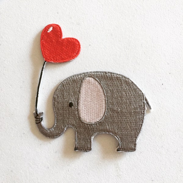 Écusson thermocollant éléphant et ballon coeur, insigne animal de safari, écusson décoratif, broderie à faire soi-même, appliqué brodé, motif éléphant appliqué