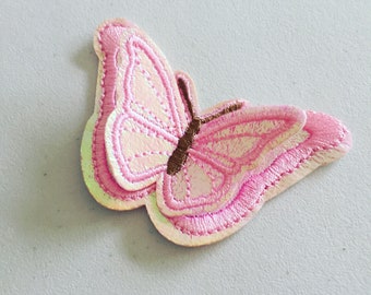 Doppelter Schmetterling Aufbügler, rosa Schmetterling Abzeichen, dekorativer Aufnäher, DIY Stickerei, gestickte Applikation, Applikation Motiv, Schmetterling Geschenk