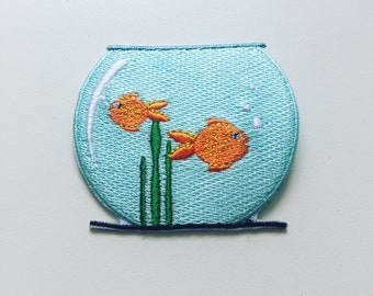 Fish Bowl Iron-On Patch, Koi Carp Fish Badge, Goldfish Bowl Badge, DIY Embroidery, Embroidered Applique, Pop Culture Goldfish Patch Gift