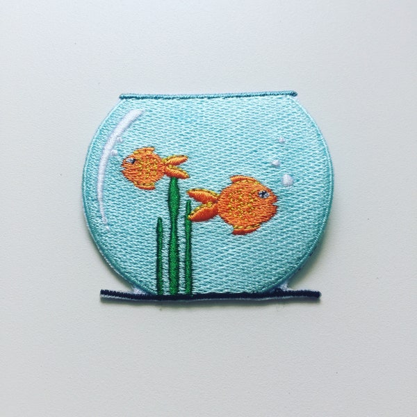 Fish Bowl Iron-On Patch, Koi Carp Fish Badge, Goldfish Bowl Badge, DIY Embroidery, Embroidered Applique, Pop Culture Goldfish Patch Gift