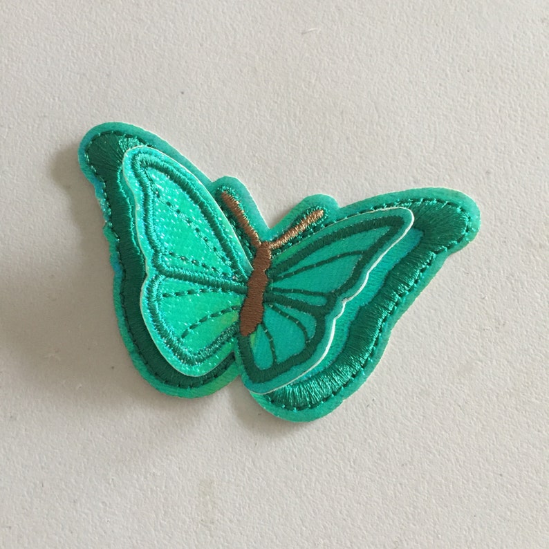 Double Butterfly Iron-On Patch, Pink Butterfly Badge, Decorative Patch, DIY Embroidery, Embroidered Applique, Applique Motif, Butterfly Gift image 3