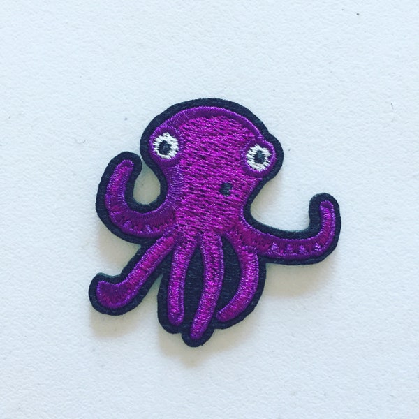 Purple Octopus Iron-On Patch, Octopus Badge, Marine Animal Patch, Decorative Patch, DIY Embroidery, Embroidered Applique Motif, Funny Gift