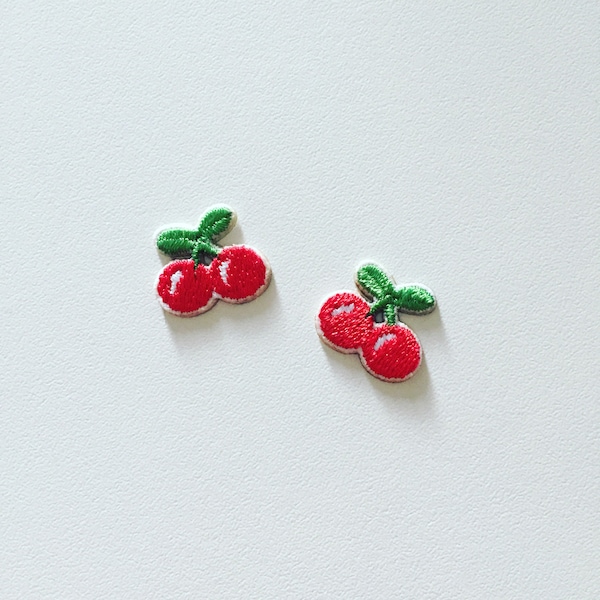 Tiny Cherry Stick-On Patch, Summer Fruit Patch, Cherries Badge, Fruity Cherries Patch, Cherry Embroidered Applique, Pop Culture Gift - 1pcs