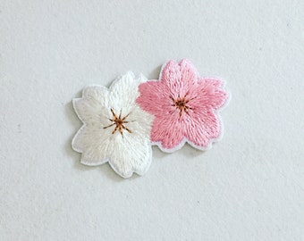 Double Sakura Flower Iron-On Patch: Pink & White Cherry Blossom Applique