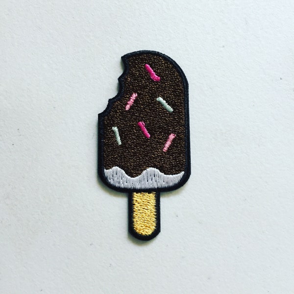 Chocolate Ice Cream Iron-On Patch, Chocolate Ice Lolly Badge, Desert Food Patch, Embroidered Applique, Embroidery Badge, Pop Culture Gift