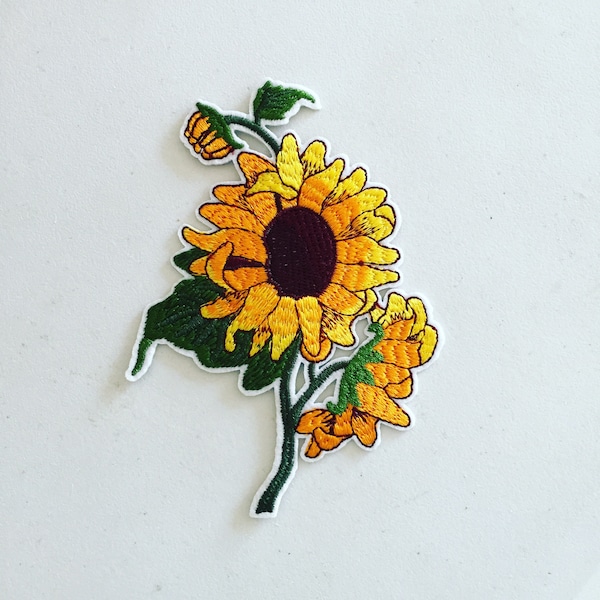Sunflower Stem Iron-On Patch, Yellow Floral Badge, Flowery Patch, DIY Embroidery, Embroidered Applique, Decorative Patch, Flower Gift