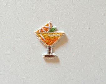 Tiny Orange Cocktail Stick-On Patch, Summer Cocktail Drink Badge, DIY Embroidery, Cocktail Embroidered Applique, Orange Cocktail Gift