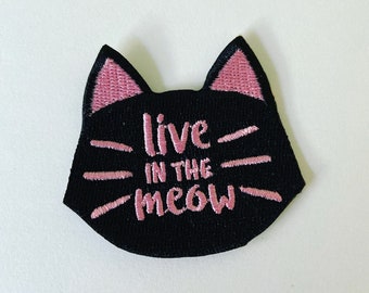 Funny Meow Cat Iron-On Patch, Cat Pun Badge, Kitty Animal Decorative Patch, DIY Embroidery, Cat Embroidered Applique, Cat Gift