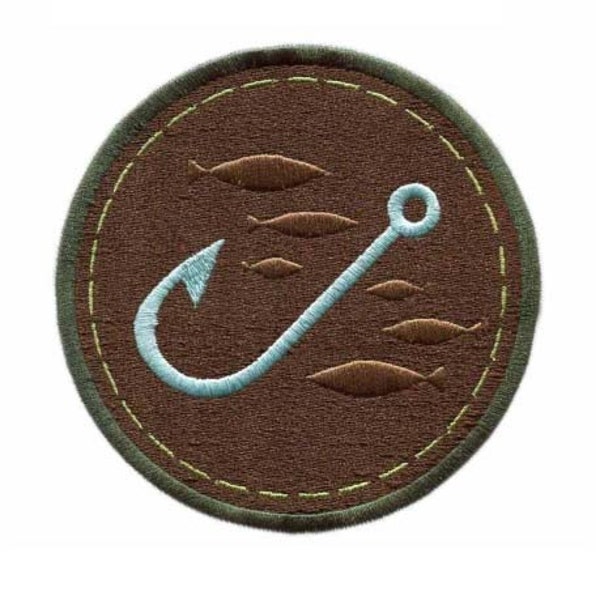 Fishing Hook Iron-On Patch, Fisherman Badge, Fishing Badge, DIY Embroidery, Embroidered Applique, Fishing Patch Gift